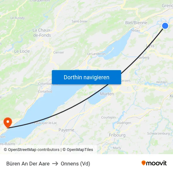 Büren An Der Aare to Onnens (Vd) map