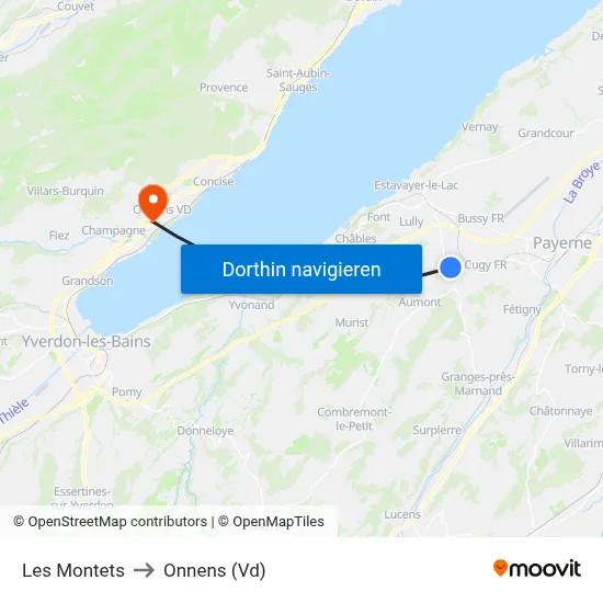 Les Montets to Onnens (Vd) map