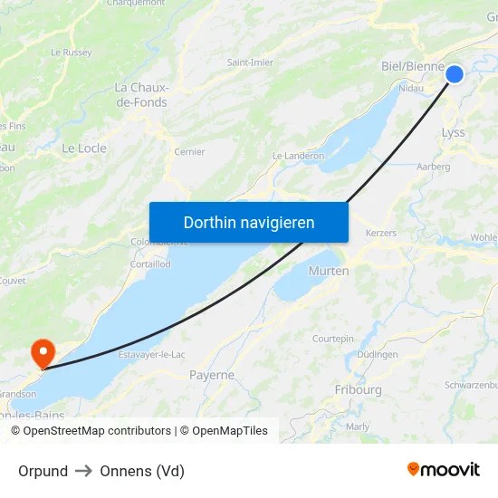 Orpund to Onnens (Vd) map