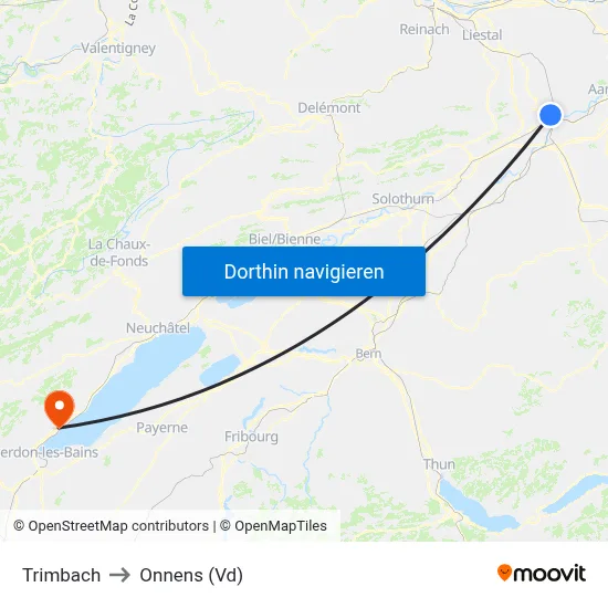 Trimbach to Onnens (Vd) map