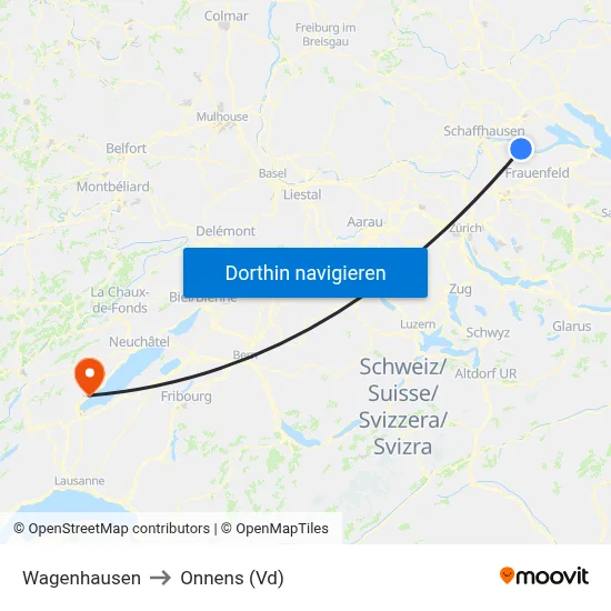 Wagenhausen to Onnens (Vd) map