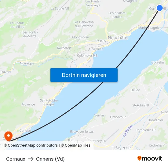 Cornaux to Onnens (Vd) map