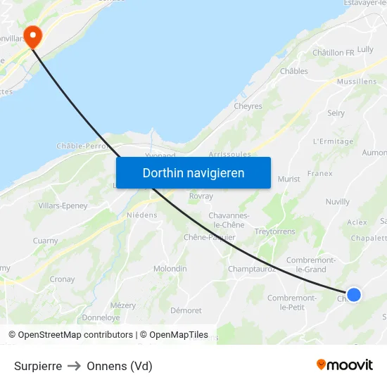 Surpierre to Onnens (Vd) map