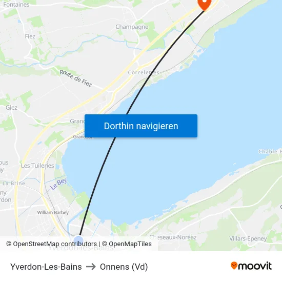 Yverdon-Les-Bains to Onnens (Vd) map