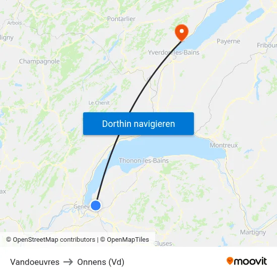 Vandoeuvres to Onnens (Vd) map