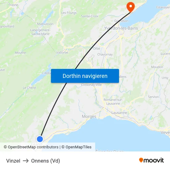 Vinzel to Onnens (Vd) map