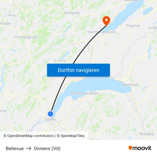 Bellevue to Onnens (Vd) map