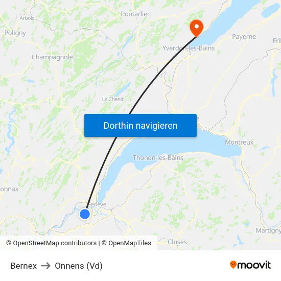 Bernex to Onnens (Vd) map