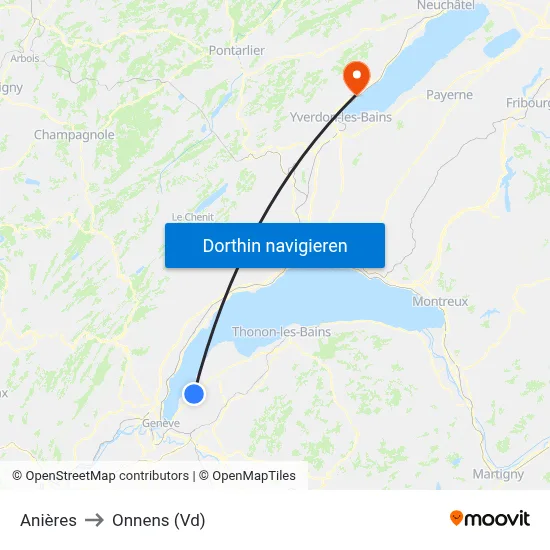 Anières to Onnens (Vd) map