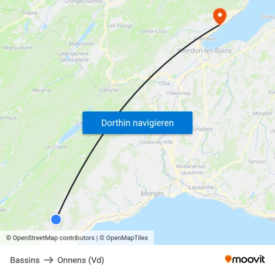 Bassins to Onnens (Vd) map