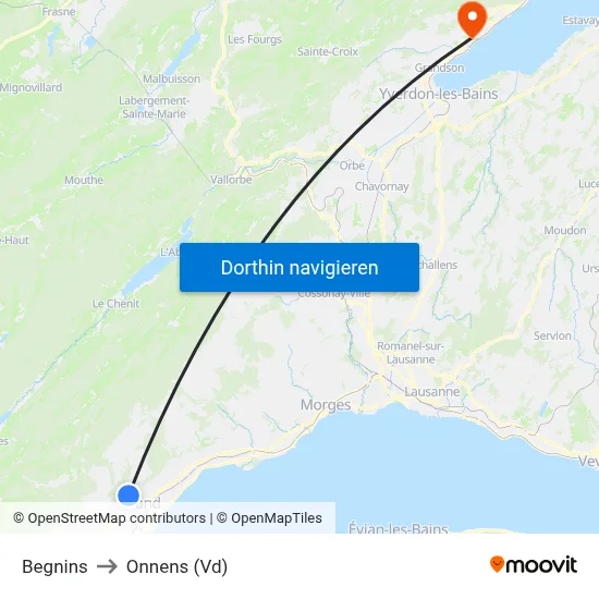 Begnins to Onnens (Vd) map