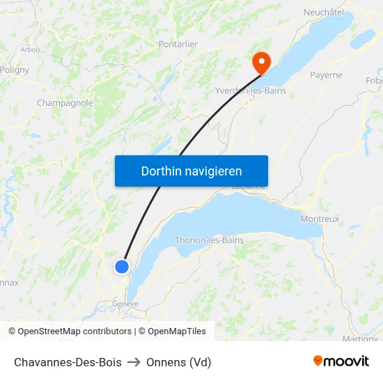 Chavannes-Des-Bois to Onnens (Vd) map