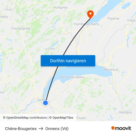Chêne-Bougeries to Onnens (Vd) map