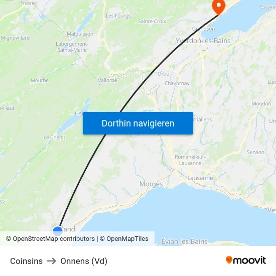 Coinsins to Onnens (Vd) map