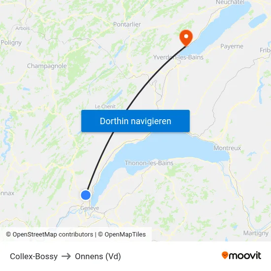 Collex-Bossy to Onnens (Vd) map