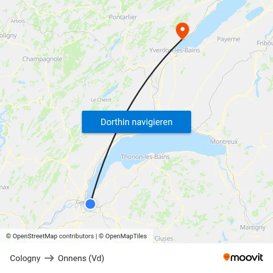 Cologny to Onnens (Vd) map