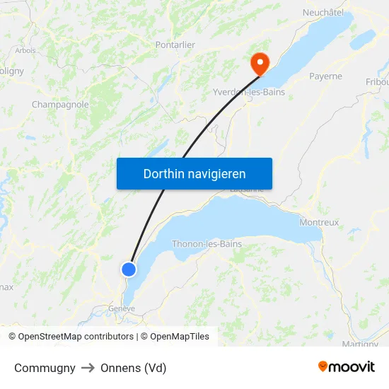 Commugny to Onnens (Vd) map