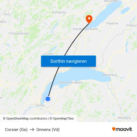 Corsier (Ge) to Onnens (Vd) map