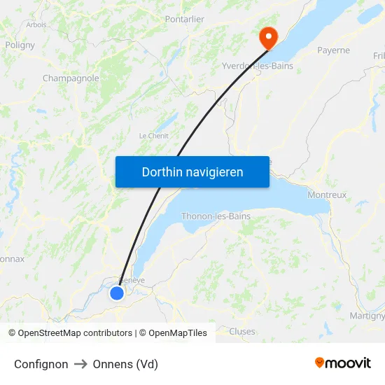 Confignon to Onnens (Vd) map