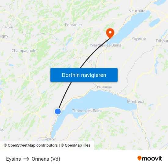 Eysins to Onnens (Vd) map