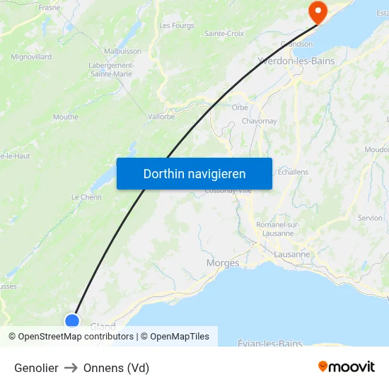Genolier to Onnens (Vd) map