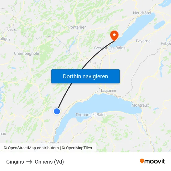 Gingins to Onnens (Vd) map