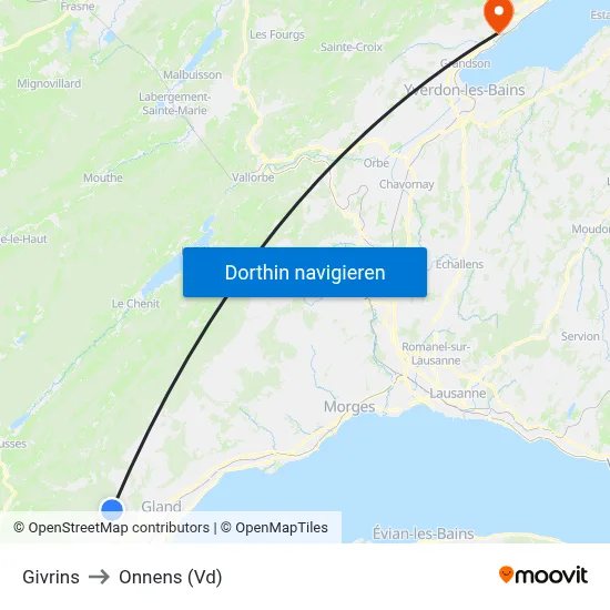 Givrins to Onnens (Vd) map