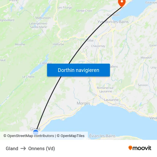 Gland to Onnens (Vd) map