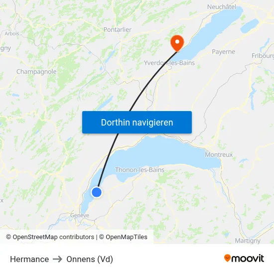 Hermance to Onnens (Vd) map