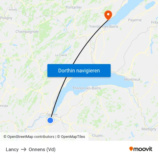 Lancy to Onnens (Vd) map