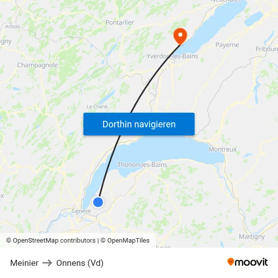 Meinier to Onnens (Vd) map