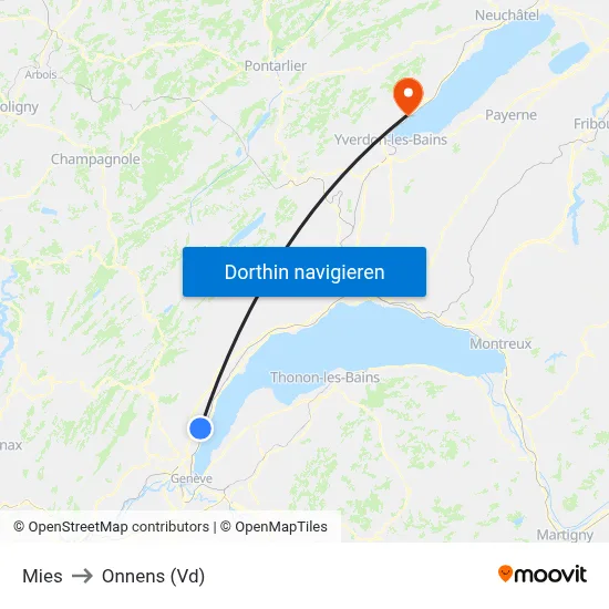 Mies to Onnens (Vd) map