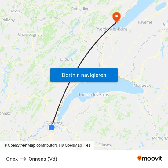 Onex to Onnens (Vd) map