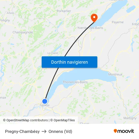 Pregny-Chambésy to Onnens (Vd) map