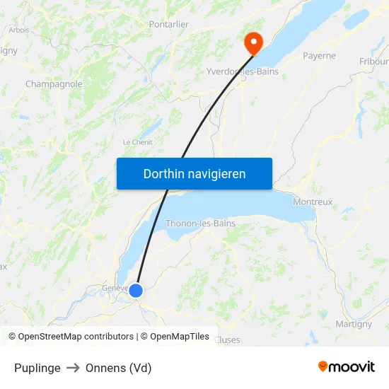 Puplinge to Onnens (Vd) map
