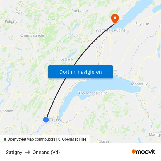 Satigny to Onnens (Vd) map