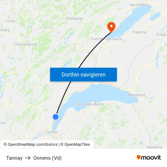 Tannay to Onnens (Vd) map