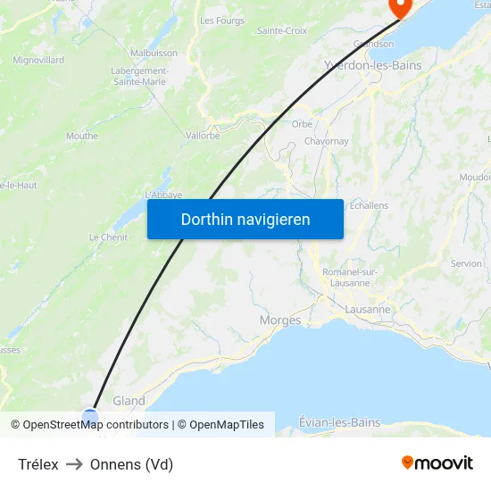 Trélex to Onnens (Vd) map