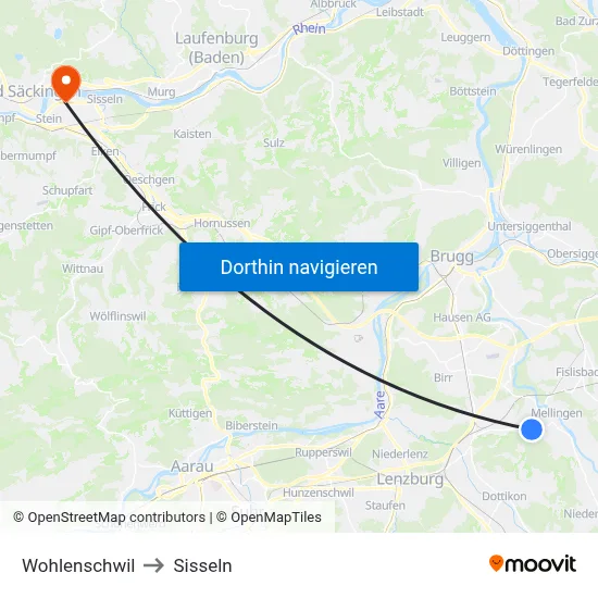 Wohlenschwil to Sisseln map