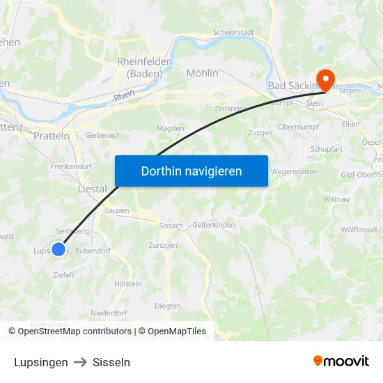 Lupsingen to Sisseln map