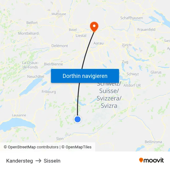 Kandersteg to Sisseln map