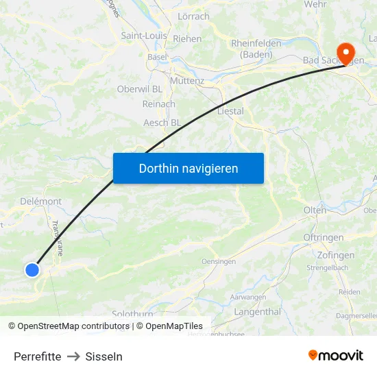 Perrefitte to Sisseln map