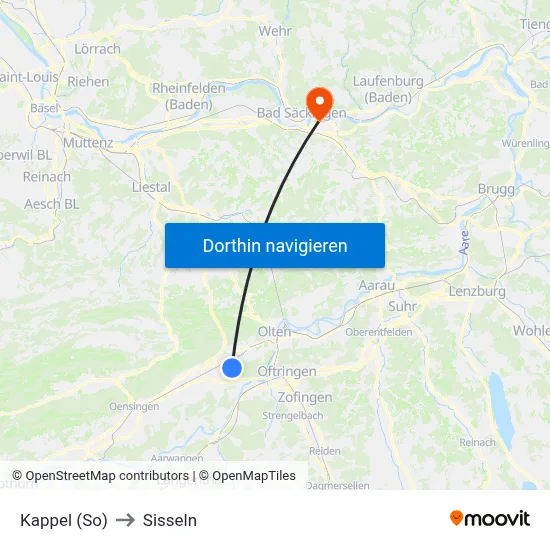 Kappel (So) to Sisseln map