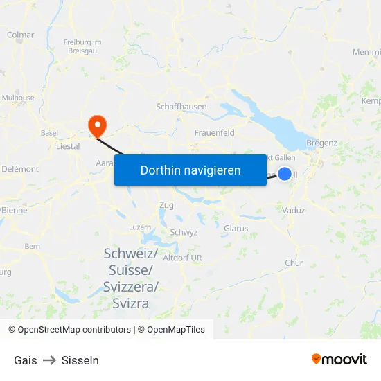 Gais to Sisseln map
