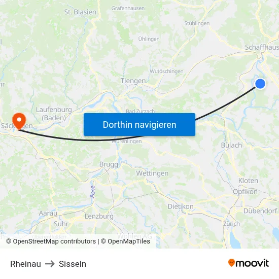 Rheinau to Sisseln map