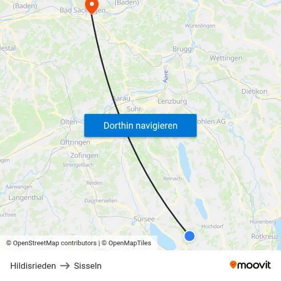 Hildisrieden to Sisseln map