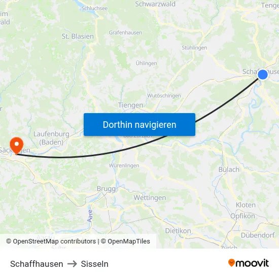 Schaffhausen to Sisseln map