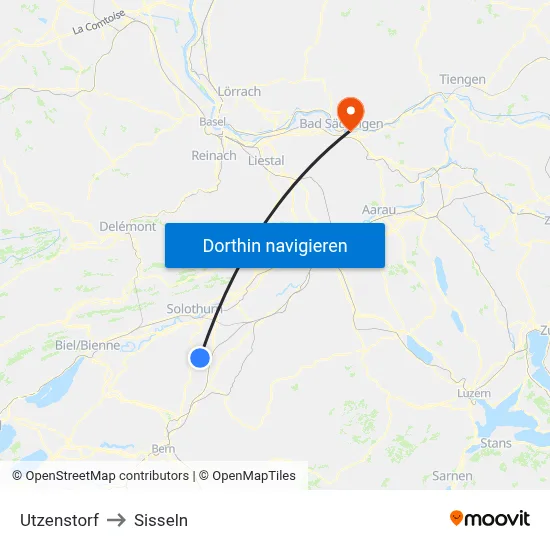 Utzenstorf to Sisseln map