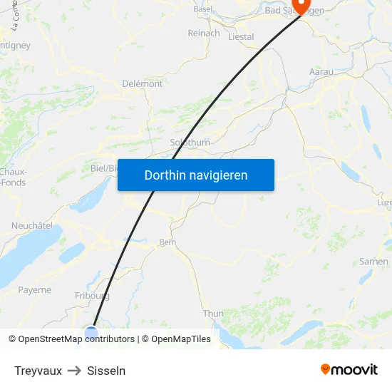 Treyvaux to Sisseln map