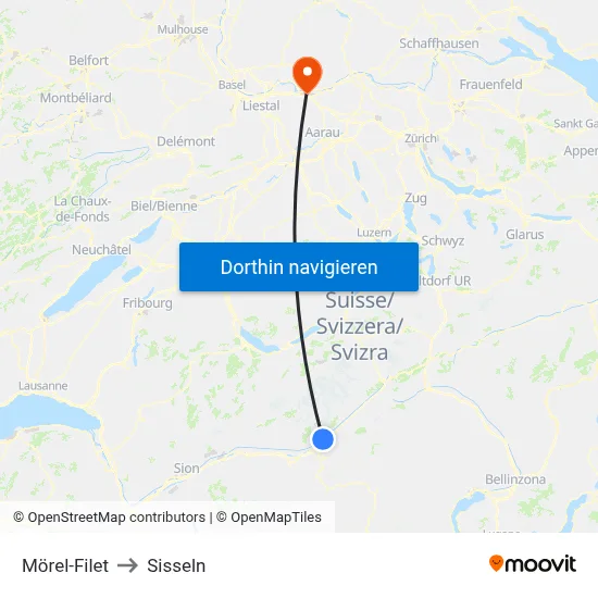 Mörel-Filet to Sisseln map